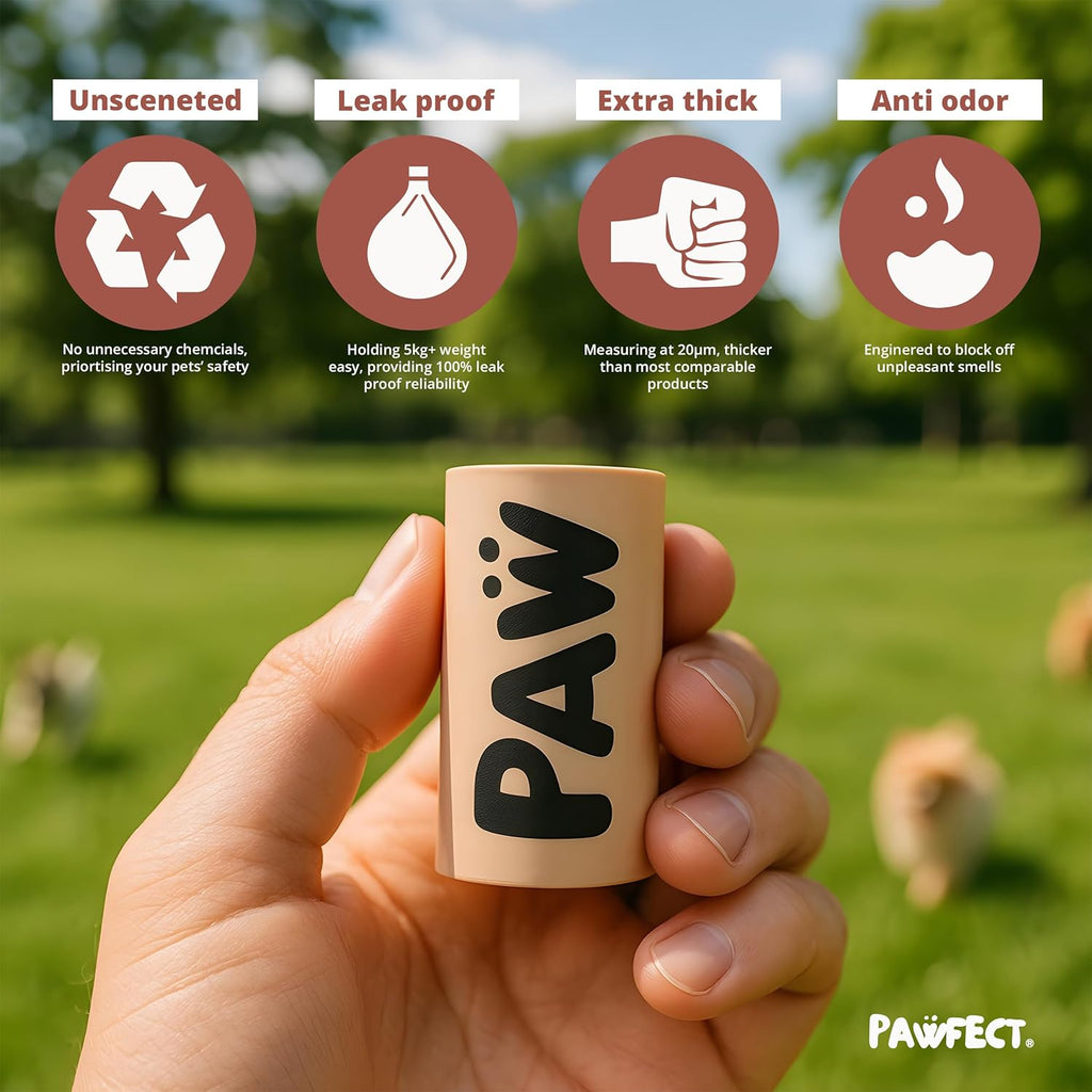 Pawfect Dog Poop Bags Rolls - Biodegradable Doggie Bags, Compostable Dog Waste Bags, BPI Certified Pet Waste Bags, Unscented, Large, Puppy Poo, Earth Friendly, Bolsas de Basura (240 counts)