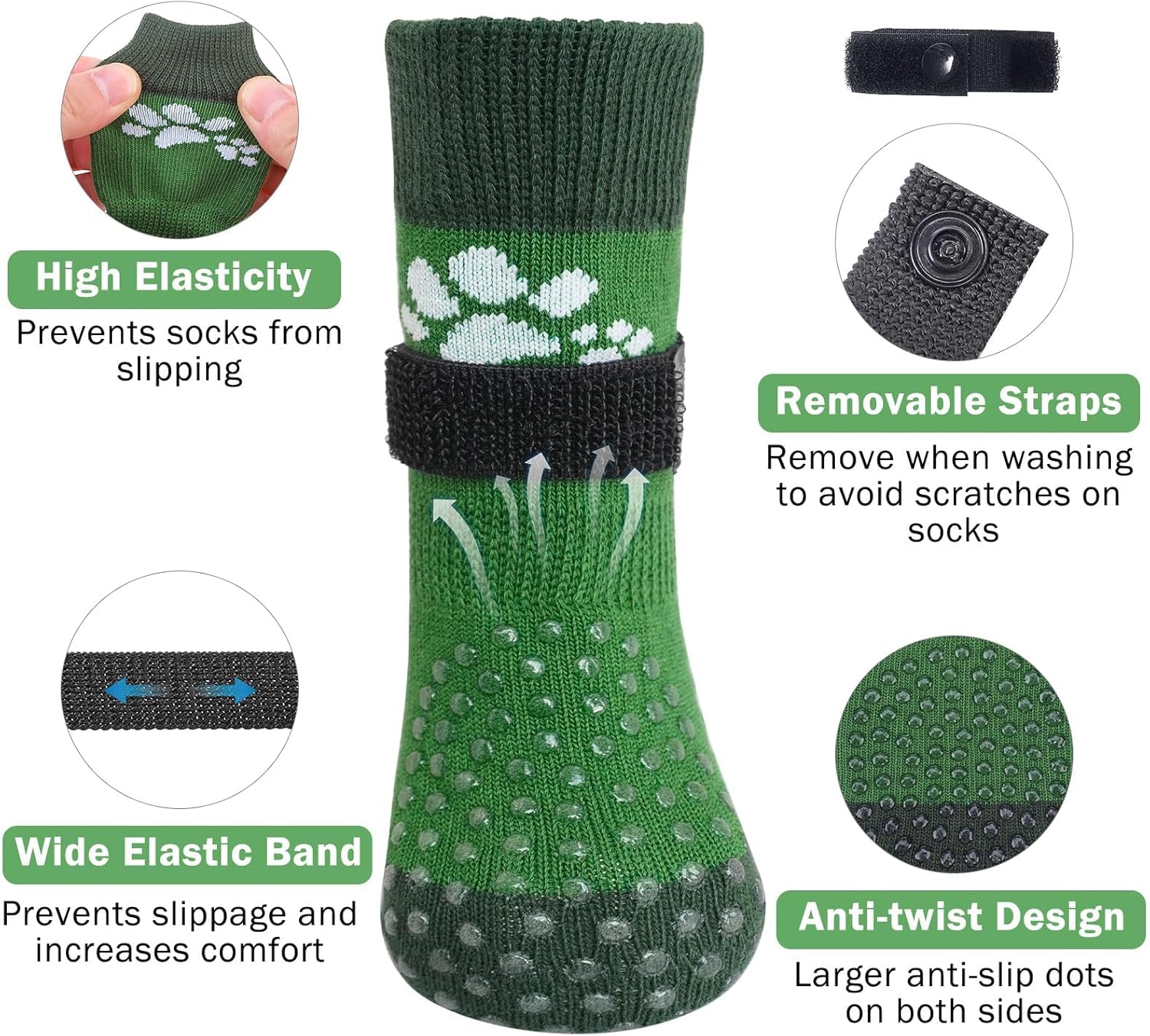 SCENEREAL Anti Slip Dog Sock to Prevent Licking Paws for Hardwood Floors, Boots & Paw Protector Shoes for Hot/Cold Pavement with Grippers, Double Sides Grips for Small Medium Large Senior Dogs, S