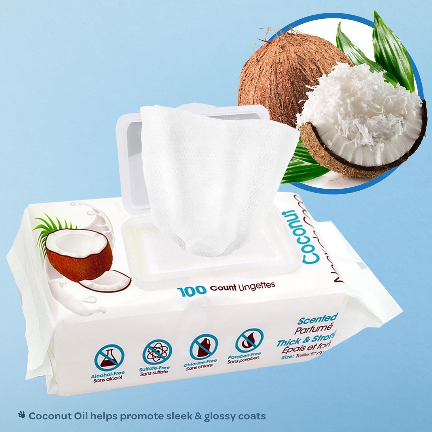 Best Pet Supplies Pet Grooming Wipes for Dogs & Cats,Deodorizer for Coats & Dry, Itchy, or Sensitive Skin, Clean Ears, Paws, Body, & Butt - Moisturizing Coconut, 400 Count
