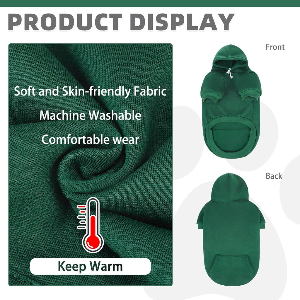 KOOLTAIL Basic Dog Hoodie - Soft & Warm Dog Hoodie Sweater with Leash Hole and Pocket, Dog Winter Coat, Cold Weather Clothes Sweatshirt for Small Medium Large Dogs Puppy Cat Boys Girls Deep Green XS