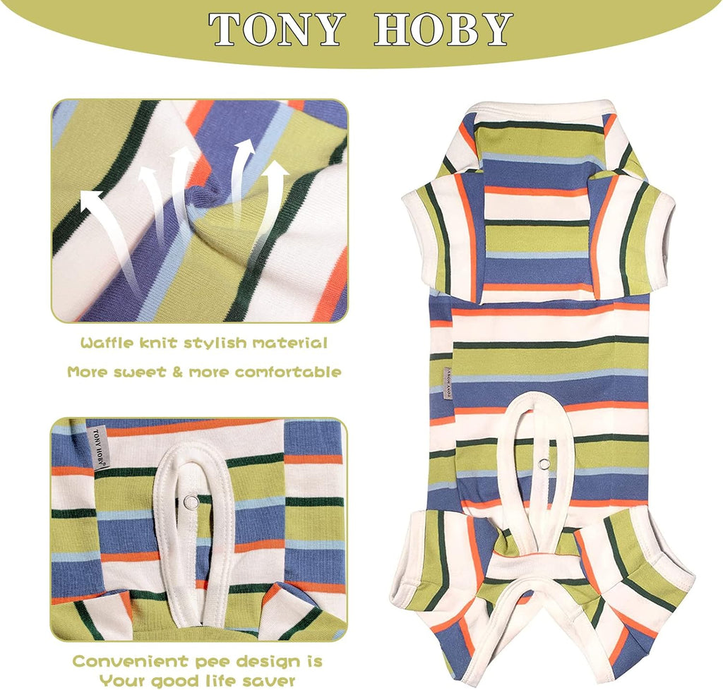 TONY HOBY Dog Pajamas, Dog Jumpsuit, Colorful Dogs Shirt, Dogs Surgery Recovery Suit for Small Medium Breeds (Blue&White, Boy, S)