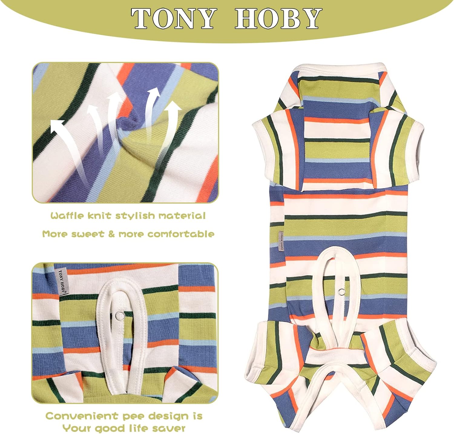 TONY HOBY Dog Pajamas, Dog Jumpsuit, Colorful Dogs Shirt, Dogs Surgery Recovery Suit for Small Medium Breeds (Blue&White, Boy, S)