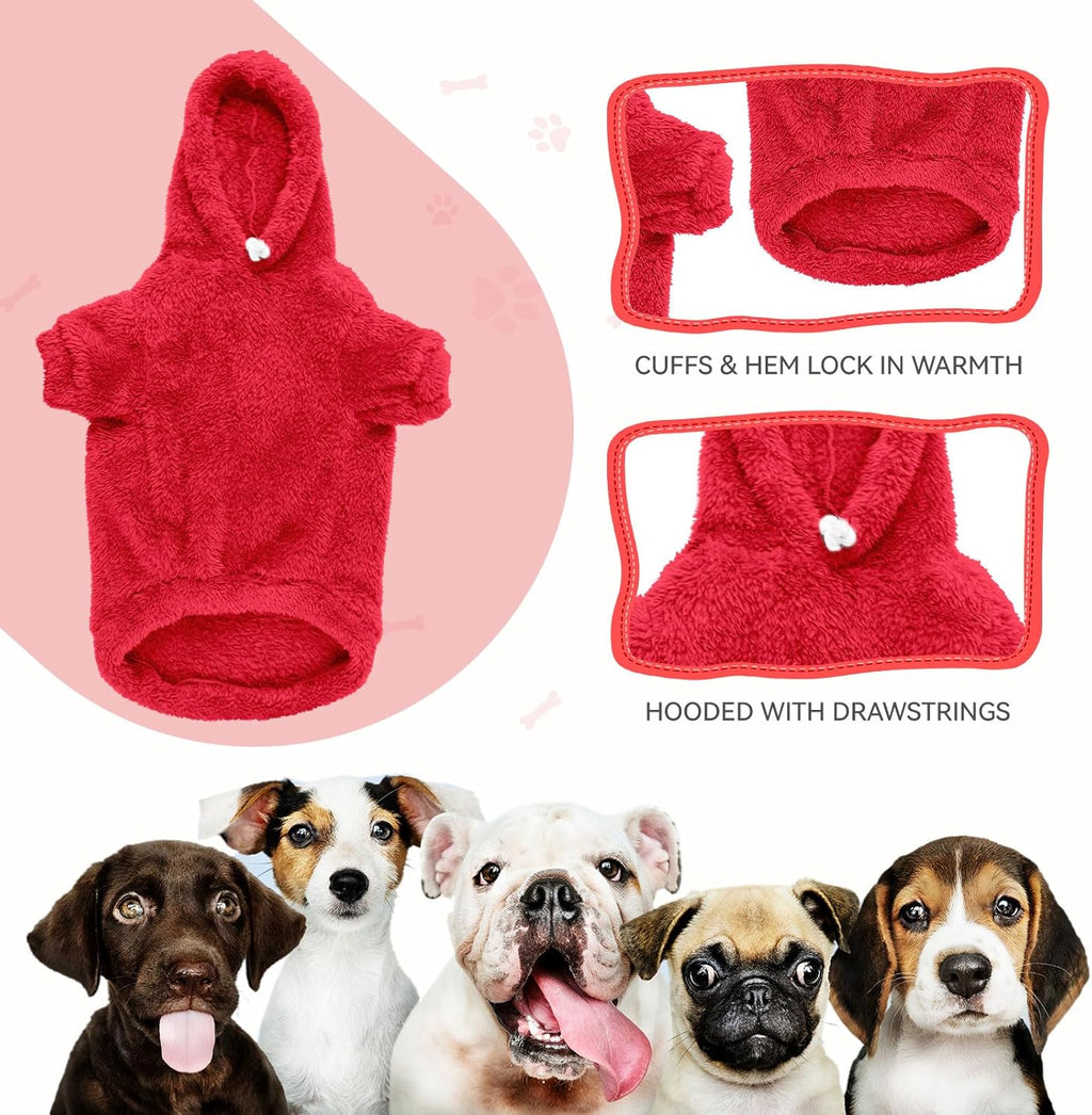 Fuzzy Dog Hoodie Dog Sweaters for Small Dogs Soft Double-Sided Plush Fleece Pet Sweater Clothes Pet Coats Sherpa Hooded Sweatshirt(Red-XS)
