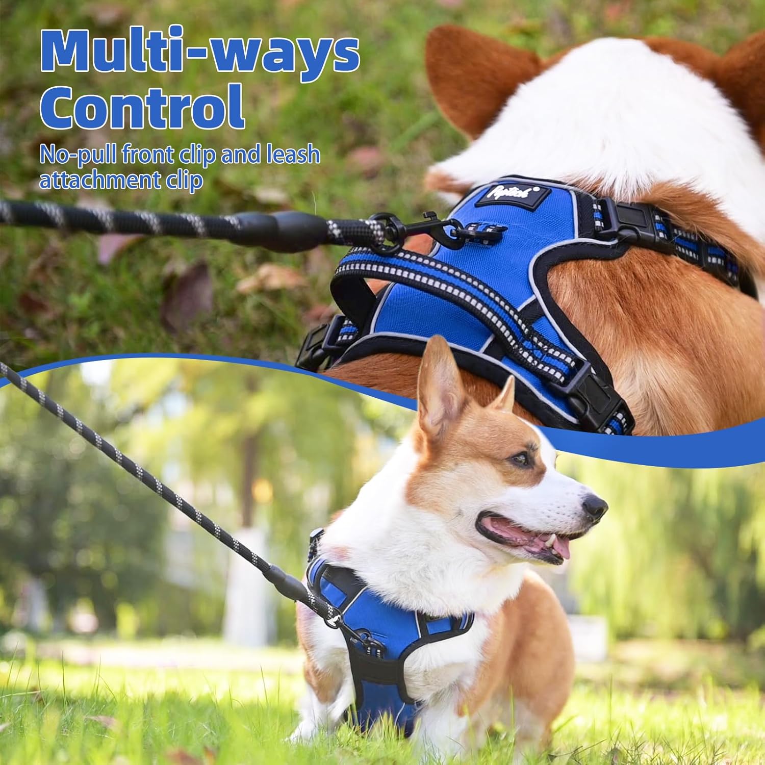 PUPTECK No Pull Dog Harness for Large, Adjustable Reflective Dog Harness with Handle Easy Control, Comfortable Soft Padded Pet Vest Harness for Extra Large Dogs, Blue XL