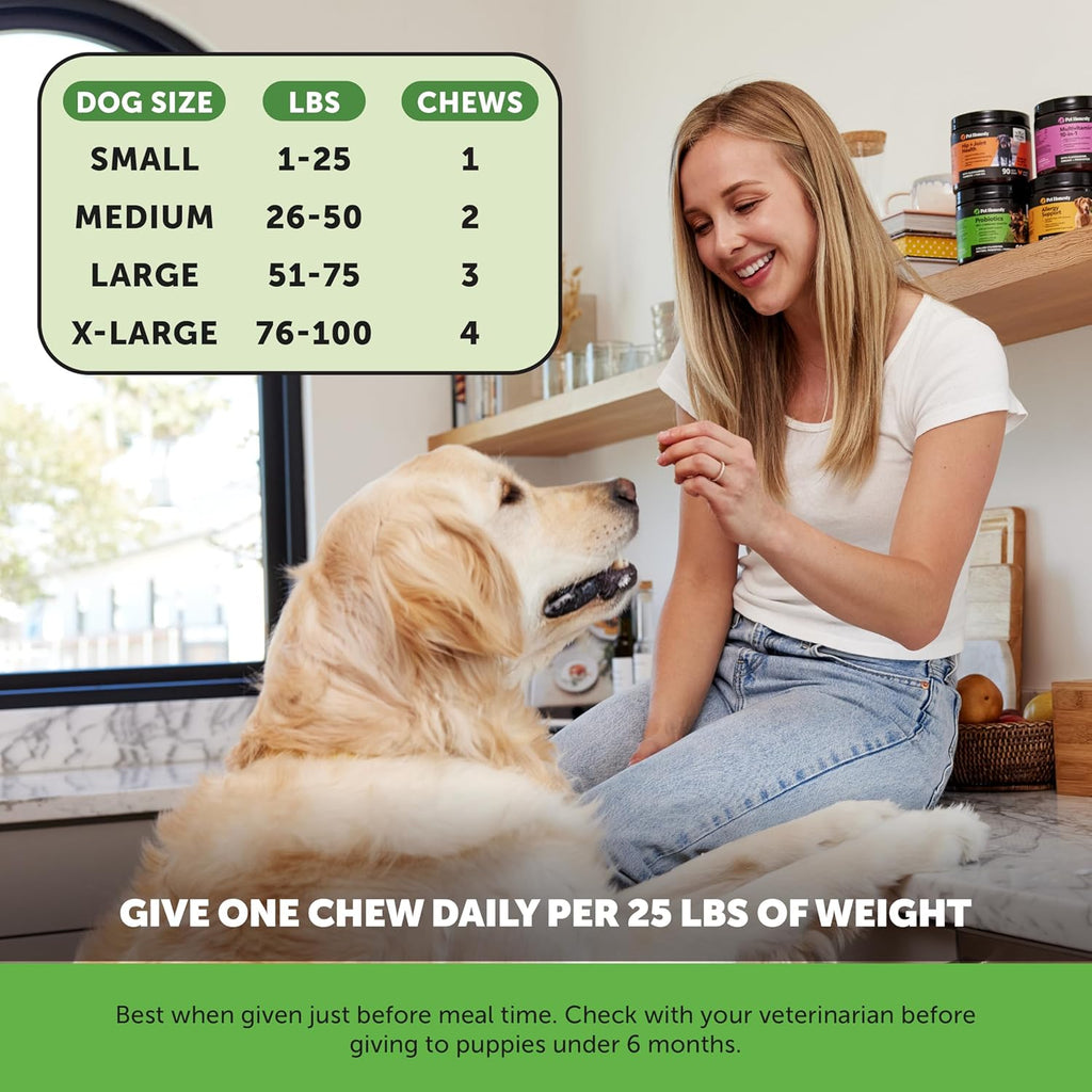 Probiotics for Dogs for Occasional Diarrhea & Bowel Support, Digestive Enzymes with Prebiotics for Gut Health for Dogs, Immunity Health & Itch Relief (Duck 90 ct)