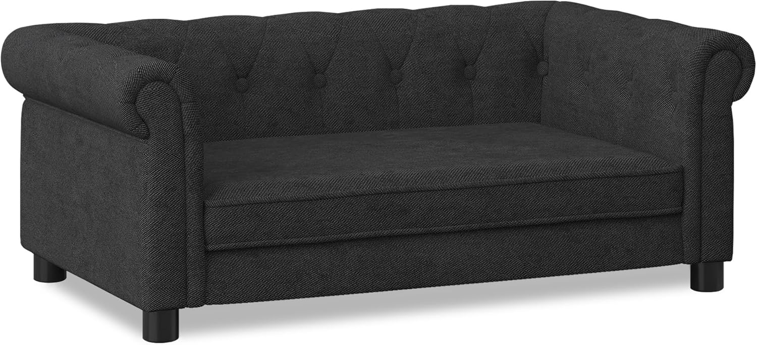 Dog Sofa Couch for Medium to Large Dogs, Memory Foam Pet Sofa Couch with Washable Fabric, Durable Elevated Dog Bed with Legs, Removable Cushion for Medium and Large Dogs, Black