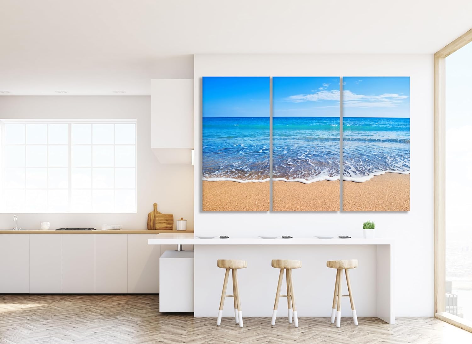 Nature Wall Art Prints - Ocean Forest Mountain Lake Canvas Landscapes - Small to Extra Large Living Room Bedroom Kitchen Bathroom Décor (Sandy Ocean Beach, 47L" x 71W" - 3 panels)