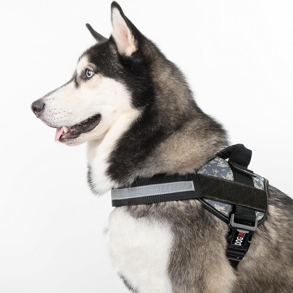 Dogline Dog Harness, Reflective No-Pull Adjustable Vest with Handle for Walking, Training, Breathable, No - Choke Harness for Small, Medium or Large Dogs Room for Patches Girth 22"-28" in Urban Camo