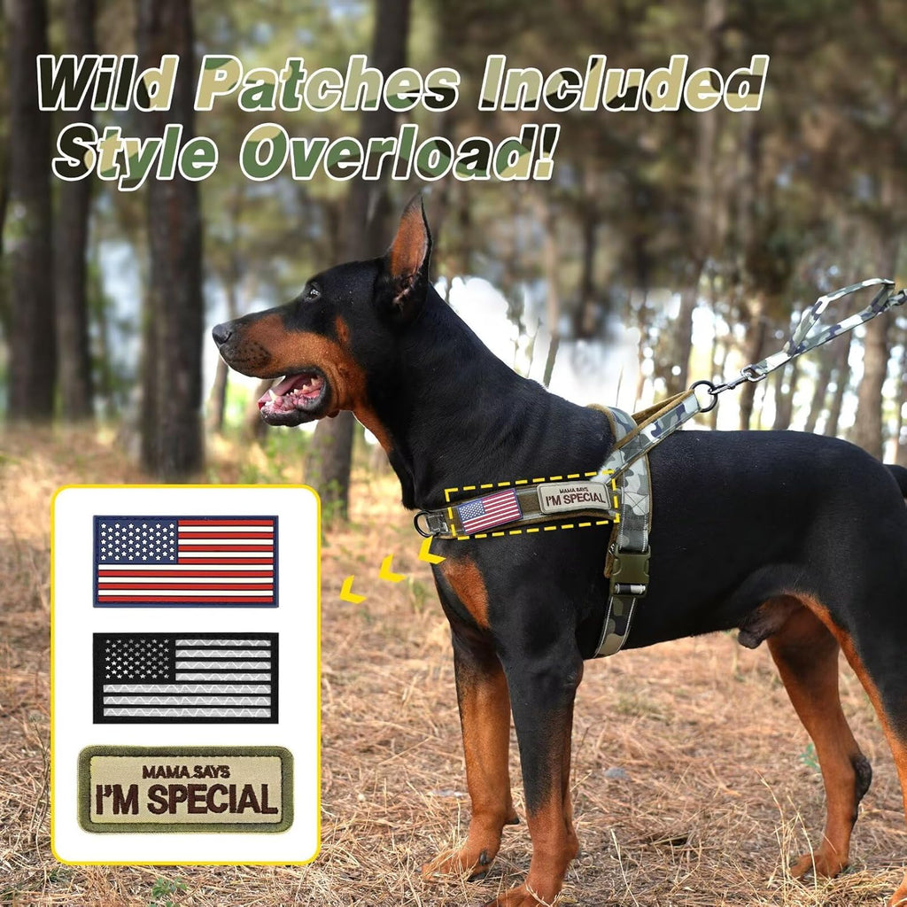 Forestpaw No Pull Dog Harness - Soft Flannel Padded Tactical Dog Vest Harness with Quick Release Buckle, Adjustable Reflective Pet Harness for Large Dogs Walking Training,Green Camouflage L