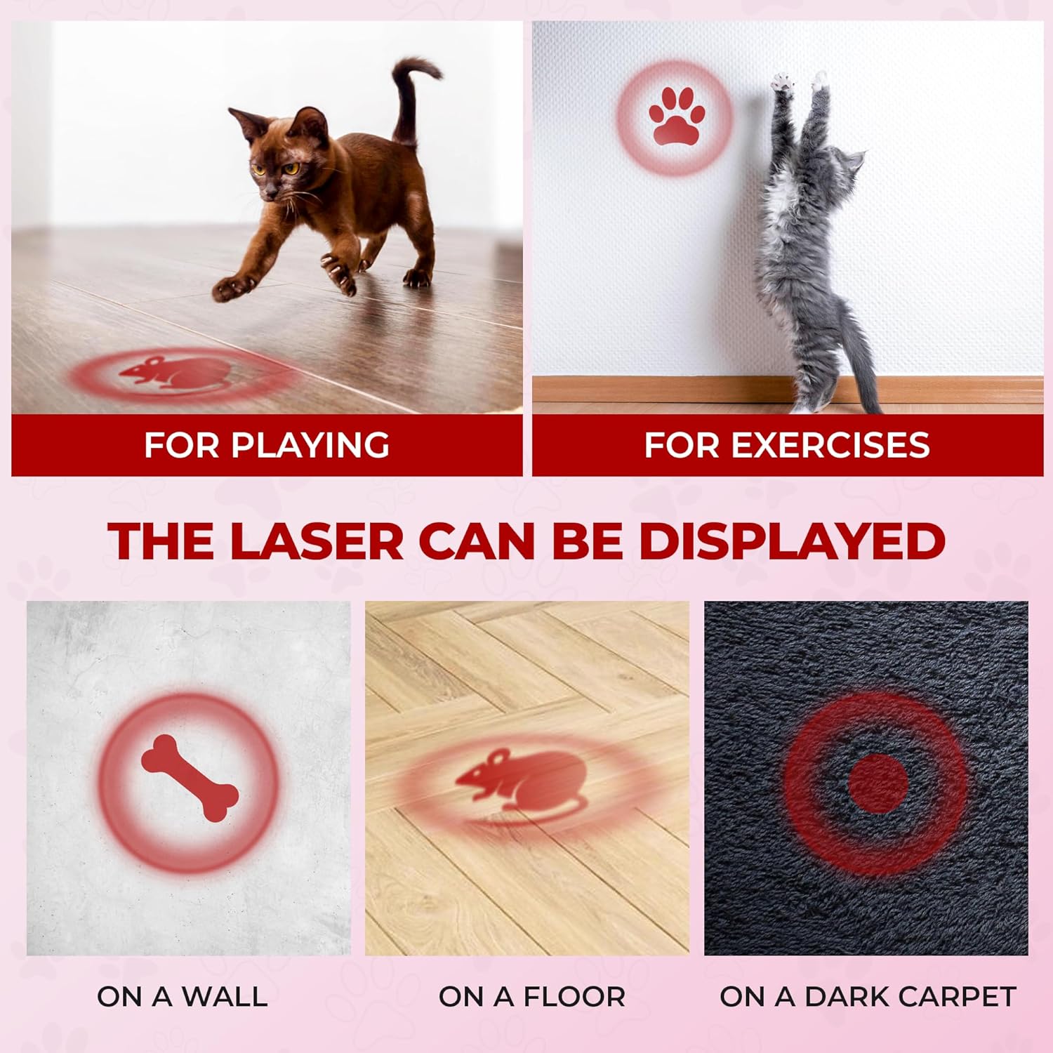 O'ANTOO Cat Toy - Dog Toy | Wall Image Projector | Indoor Interactive Cat Toy with 5 Different Designs | Ideal for Dog, Cat, Kitten, Puppy (Pink)