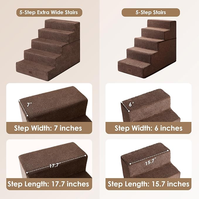 EHEYCIGA Dog Stairs for High Bed 25" H, 5-Step Extra Wide Dog Steps for Bed - Image 2