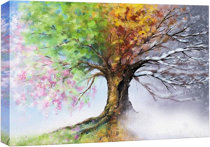 SIGNWIN Canvas Wall Art Four Seasons Fantasy Tree with Colorful Leaves Nature Illustrations Modern Chic Multicolor for Living Room, Bedroom, Office - 24"x36"