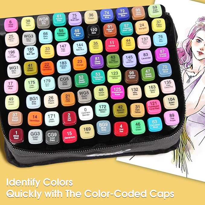80 Colors Dual Tips Alcohol Markers, Permanent Sketch Art Markers Pens Set with Pen Holder for Kids Adults Coloring,Painting, Sketching, Illustrations