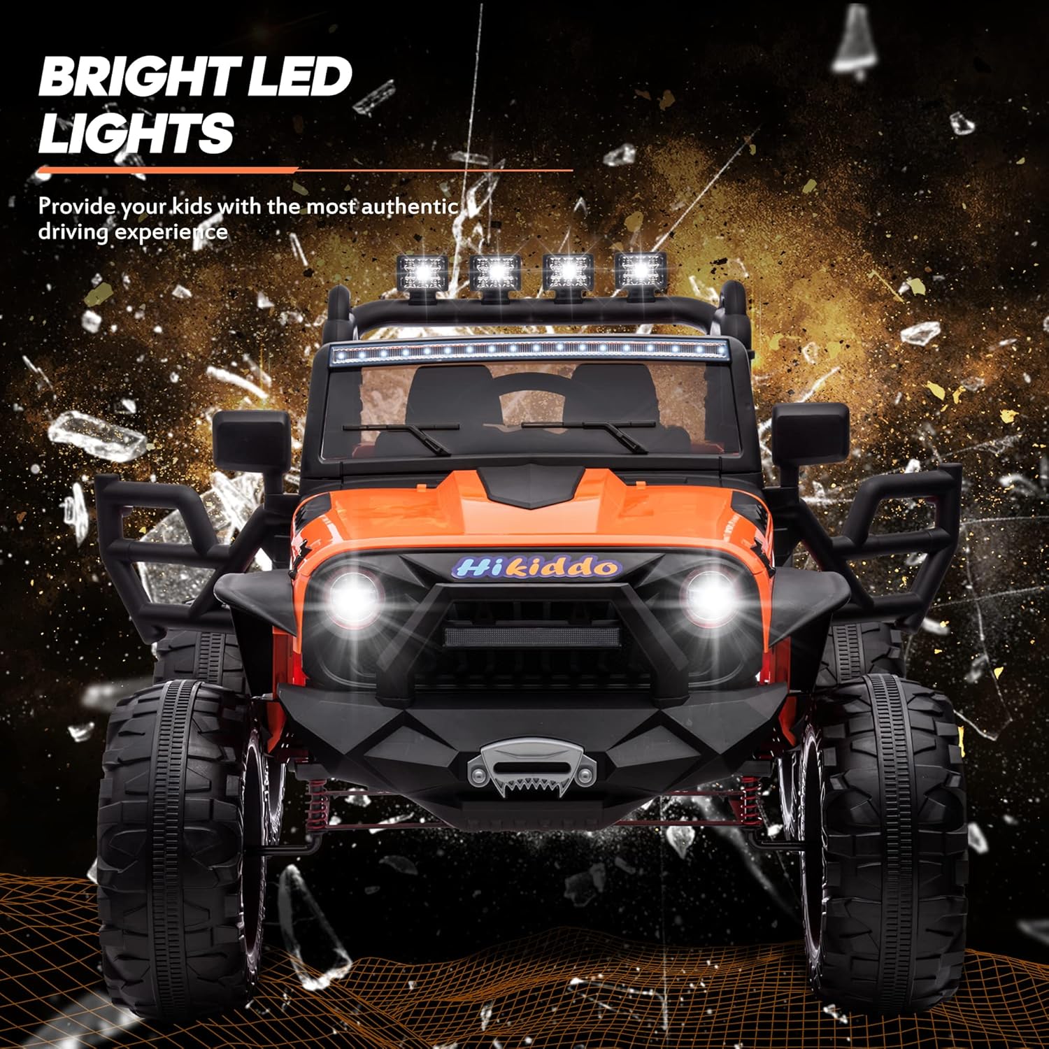 24V 9Ah Ride on Toy for Big Kids, 4WD 2 Seater Ride on Car Truck with Remote Control, 4x200W Motor - Orange