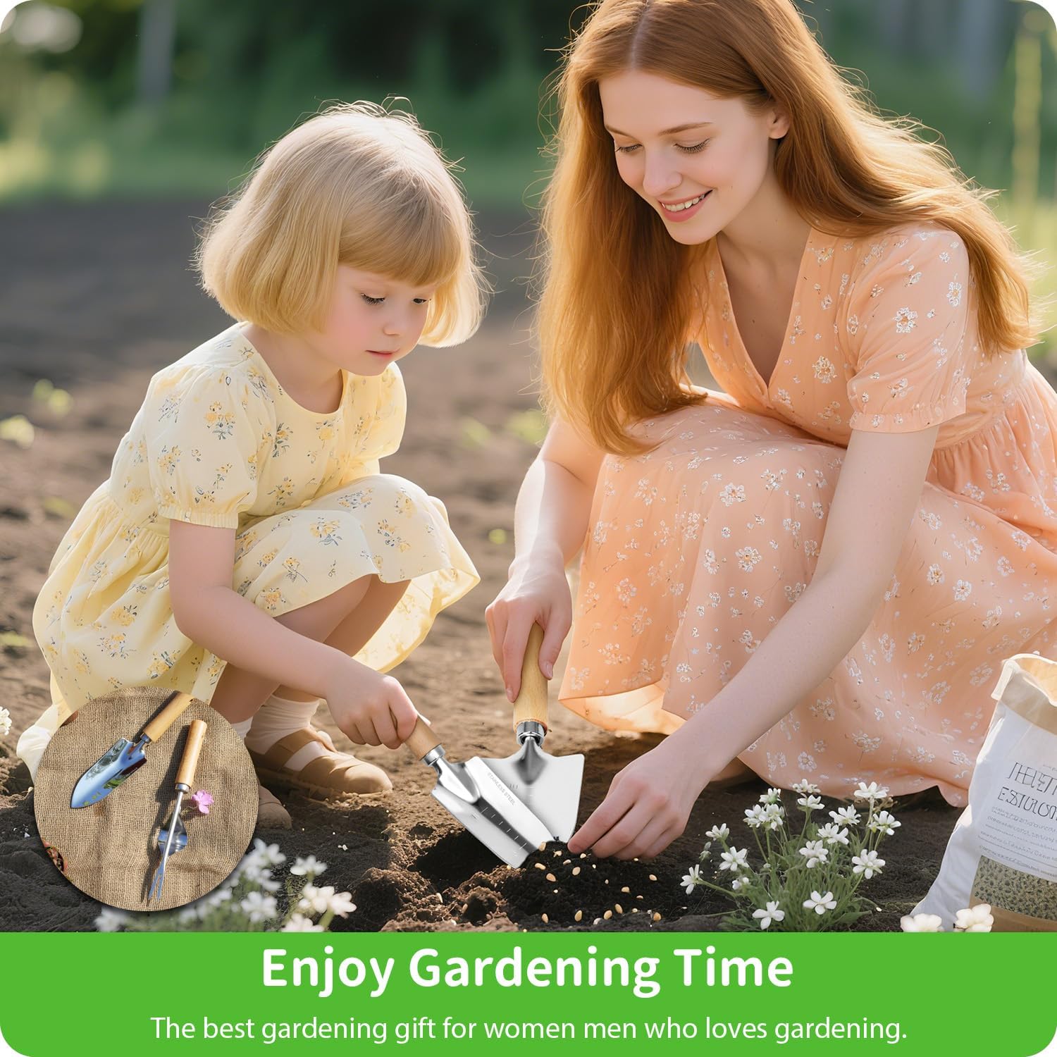Garden Tool Set, 2 Pieces Stainless Steel Heavy Duty Garden Tools, Garden Kit with Ergonomic Wooden Handle, Durable Garden Tools for Gardening, Gardening Gifts for Women