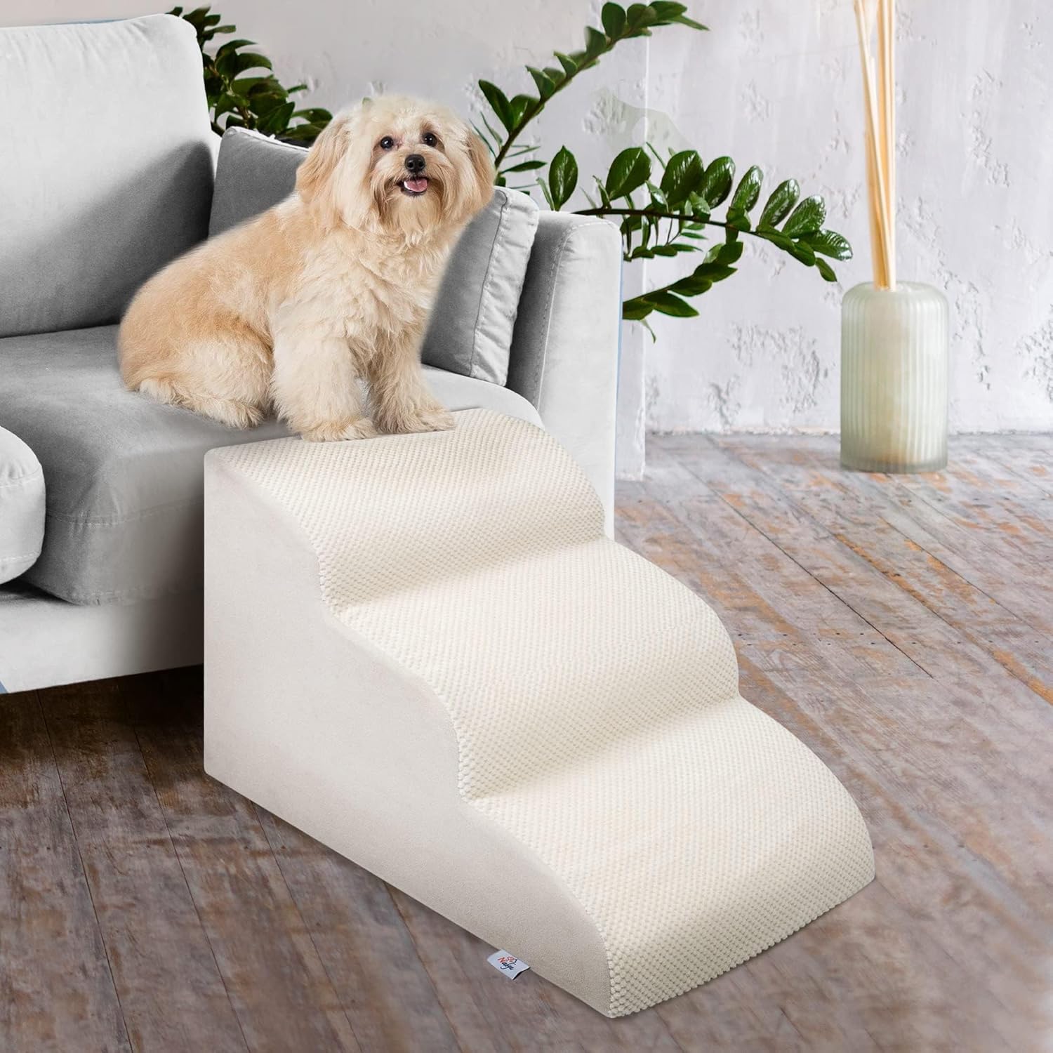 Dog Stairs for Small Dogs - High Density Foam Pet Steps, Extra Wide Dog Ramp with Non-Slip Bottom for High Beds, Couch and Sofa, Best for Dogs Injured, Older Doggy Cats