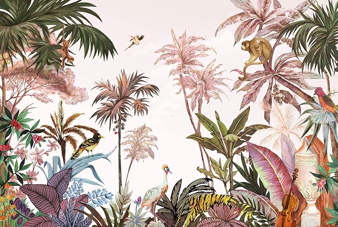 Jungle Wallpaper Tropical Botanical Wall Mural Forest Palm Tree Rainforest Mural Wallpaper(Not Peel n' Stick)