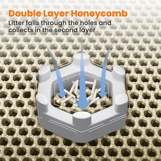 Extra Large Cat Litter Mat, 30x22 Inches Honeycomb Double Layer Cat Litter - Image 4
