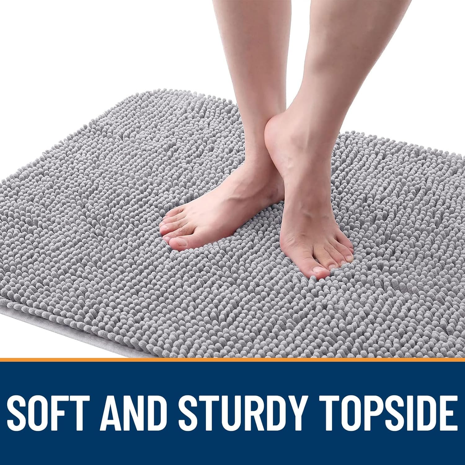 OLANLY Dog Door Mat for Muddy Paws 47x24, Absorbs Moisture and Dirt, Absorbent Non-Slip Washable Doormat, Quick Dry Chenille Mud Mat for Dogs, Entry Indoor Entryway Carpet for Inside Floor, Light Grey