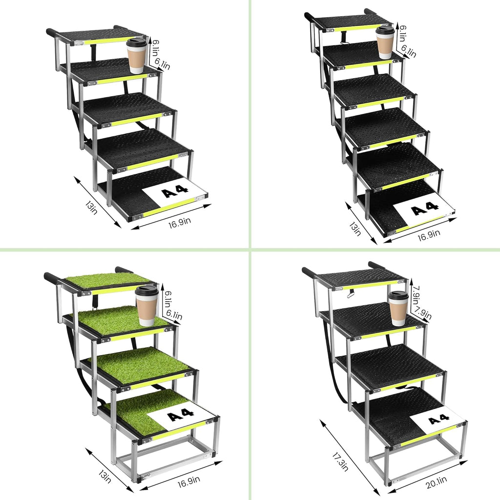 Sturdy 5-Step Aluminum Frame Dog Stair with 1680D PVC Fabric - Non-Slip, Lightweight & Portable - Ideal for Car, SUV, Truck Access - Black (98x67x43cm)