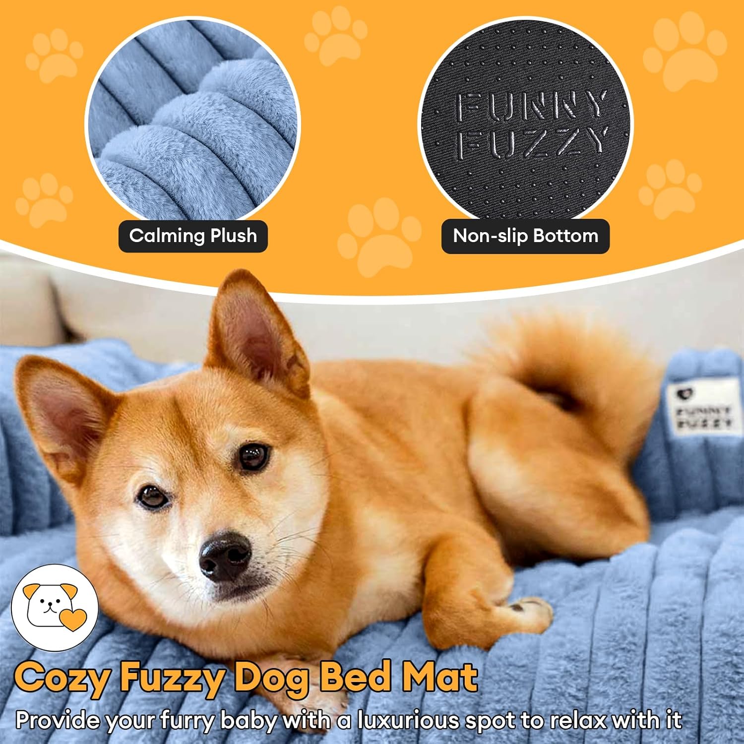 FUNNY FUZZY Pet Couch Cover for Sofa, Calming Dog Bed for Couch, Fluffy Plush Cat Bed Mat for Furniture Protector for Small Dogs and Kitten, 27×24 in, Blue