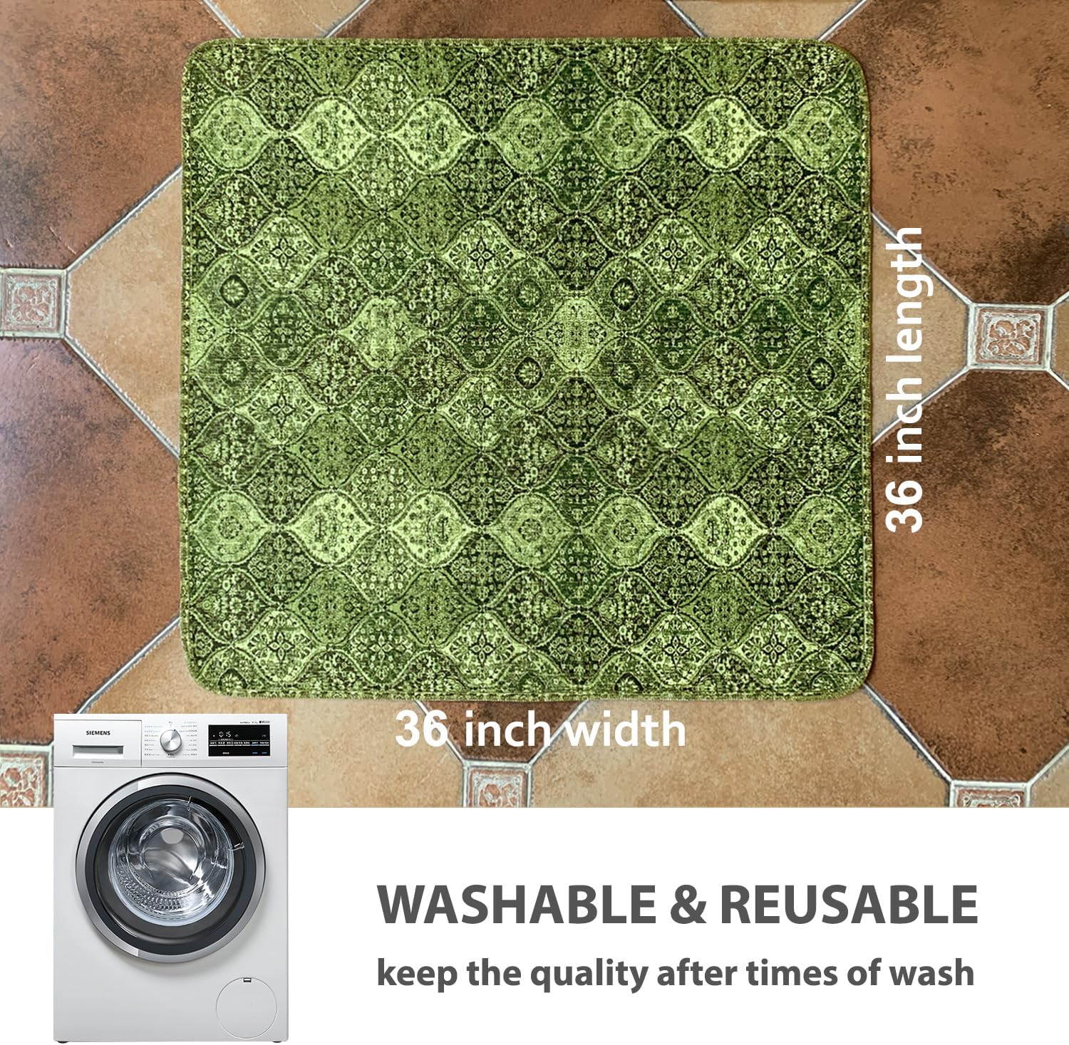 nunubaby Washable Pee Pads for Dogs, Stylish, Non-Slip and Leak-Proof Pee Pads. Reusable Potty Pads for Dogs for Crates and Floors.(Green/Multi, 36" x36")