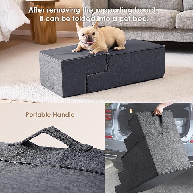 EHEYCIGA Dog Stairs for Bed 20" H, 4-Step Extra Wide Dog Steps for High Bed - Image 6