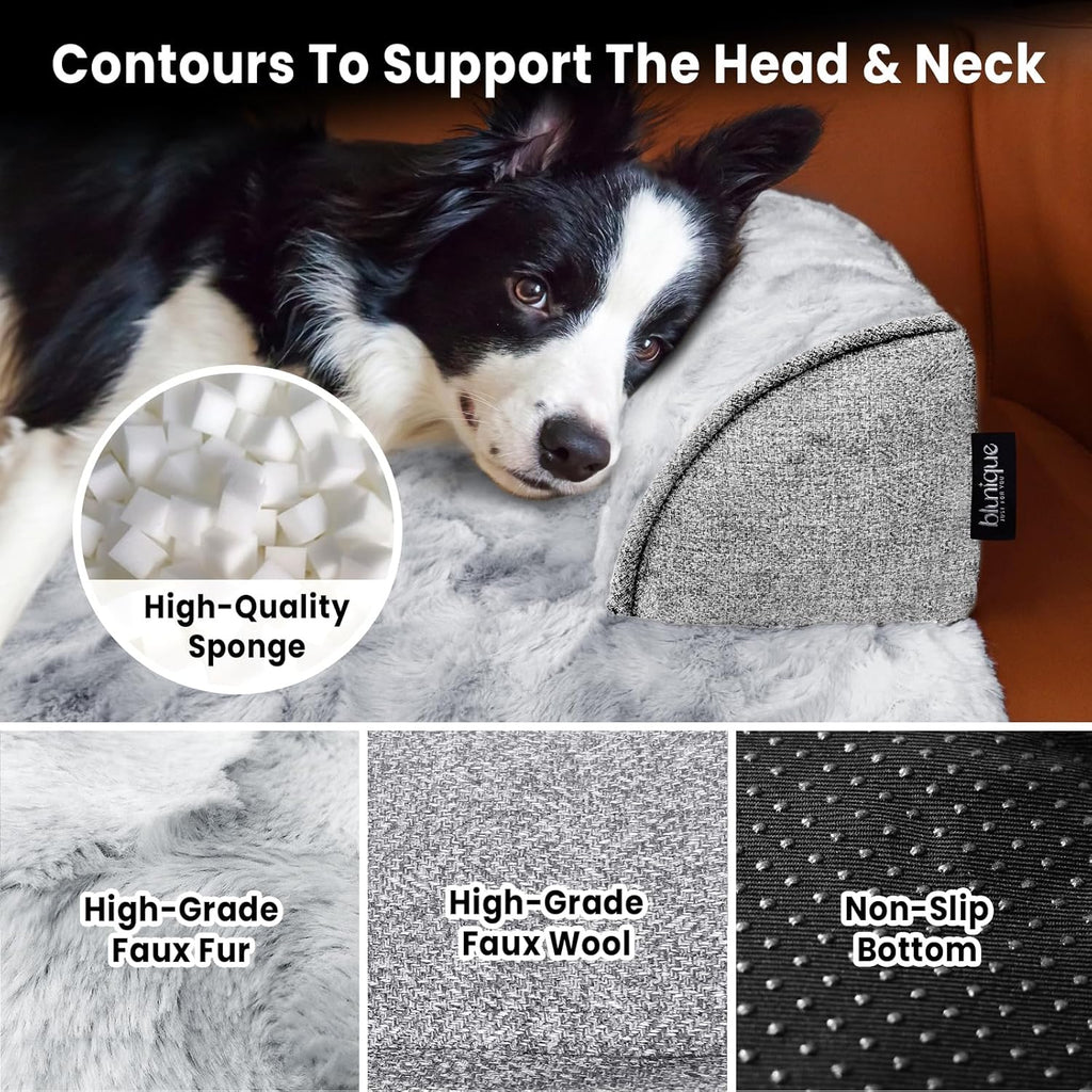Calming Dog Couch Bed for Medium Dogs/Cats, 35 x 31 inch Waterproof Removable Pet Mat Couch Cover for Furniture Protector, Non-Slip Fluffy Pelsbarn Dog Bed for Couch, Sofa - Tie-Dye Grey