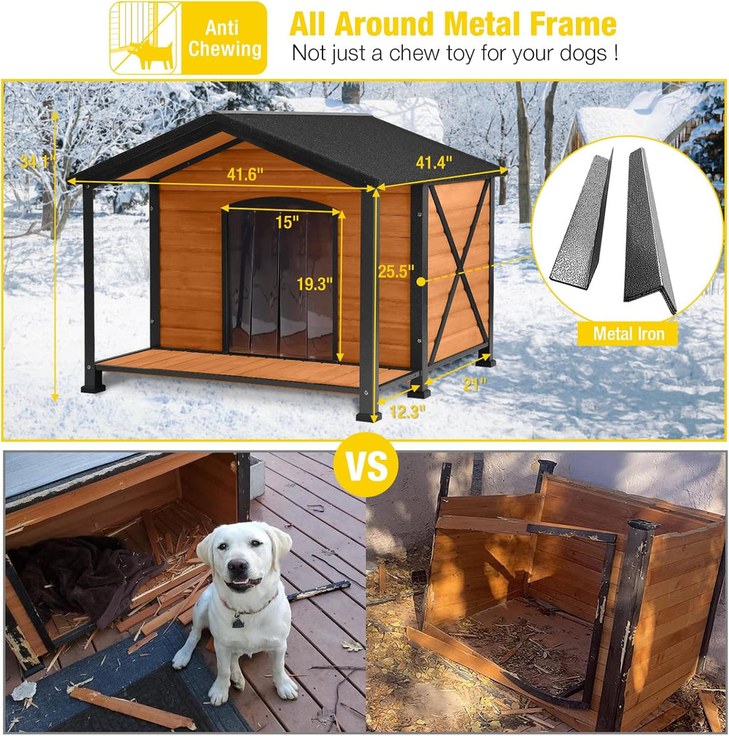 Aivituvin Large Dog House Outdoor Insulated Dog Kennel with Insulated Liner for Winter