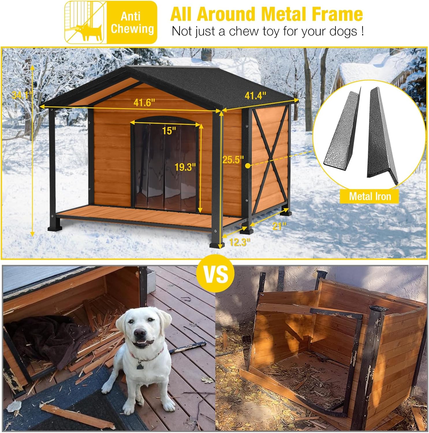 Aivituvin Large Dog House Outdoor Insulated Dog Kennel with Insulated Liner for Winter