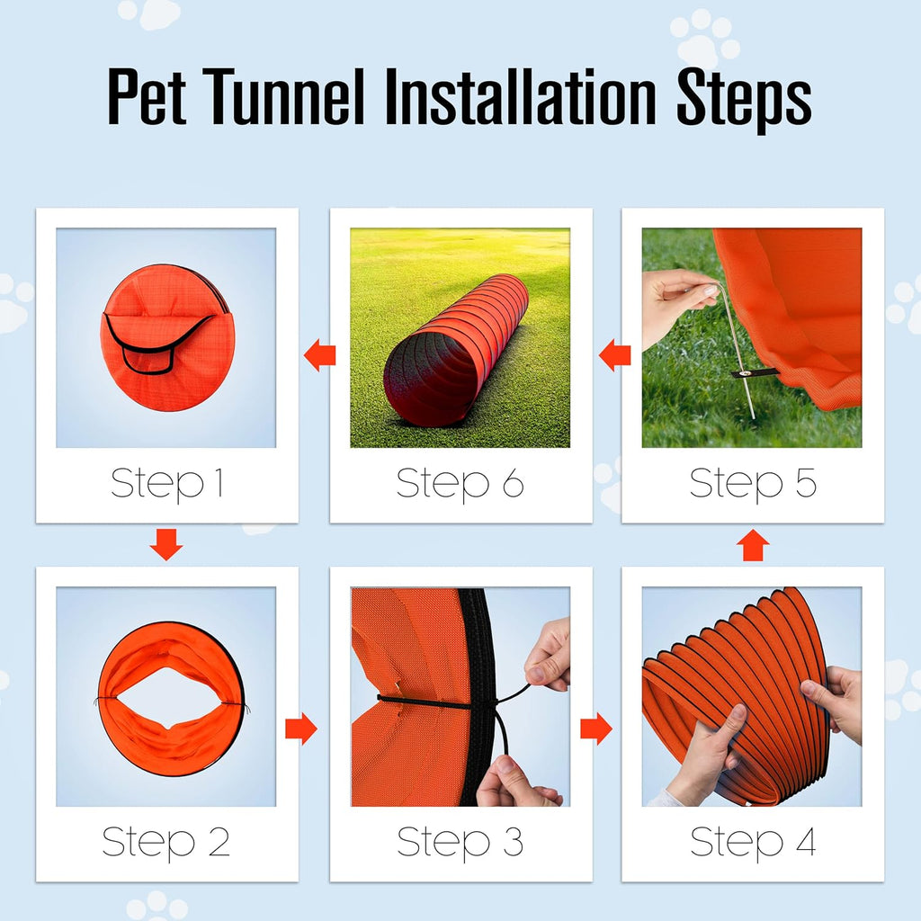 Houseables Dog Agility Tunnel, Dog Tunnel, Agility Equipment, Puppy Obstacle Course, Crawling, Pet Playground, Small, Medium, Large, Indoor/Outdoor, Play, Pop Up Set, Exercise Tube, Toy, Red, 18 Feet