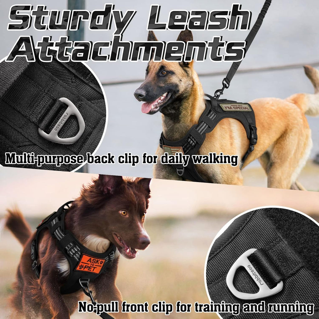 rabbitgoo Dog Harness No Pull, Military Dog Harness Medium Sized Dog with Handle & Molle, Easy Control Service Dog Vest Harness Training Walking, Adjustable Reflective Tactical Pet Harness, Black, M