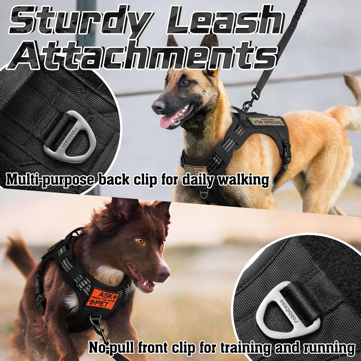 rabbitgoo Dog Harness No Pull, Military Dog Harness Medium Sized Dog with Handle & Molle, Easy Control Service Dog Vest Harness Training Walking, Adjustable Reflective Tactical Pet Harness, Black, M