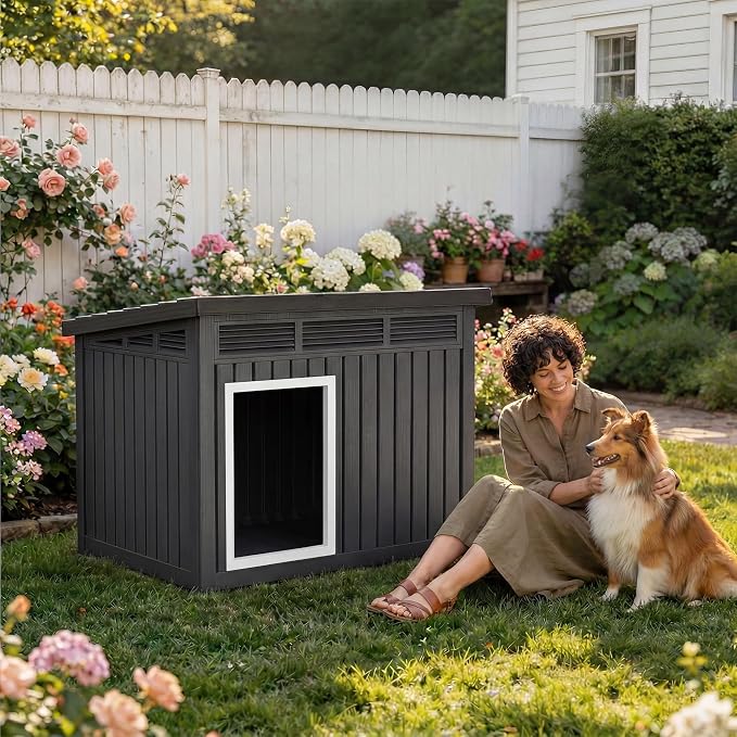 DRATO Large Dog House, Weatherproof Resin Large Dog House Outdoor - Image 7