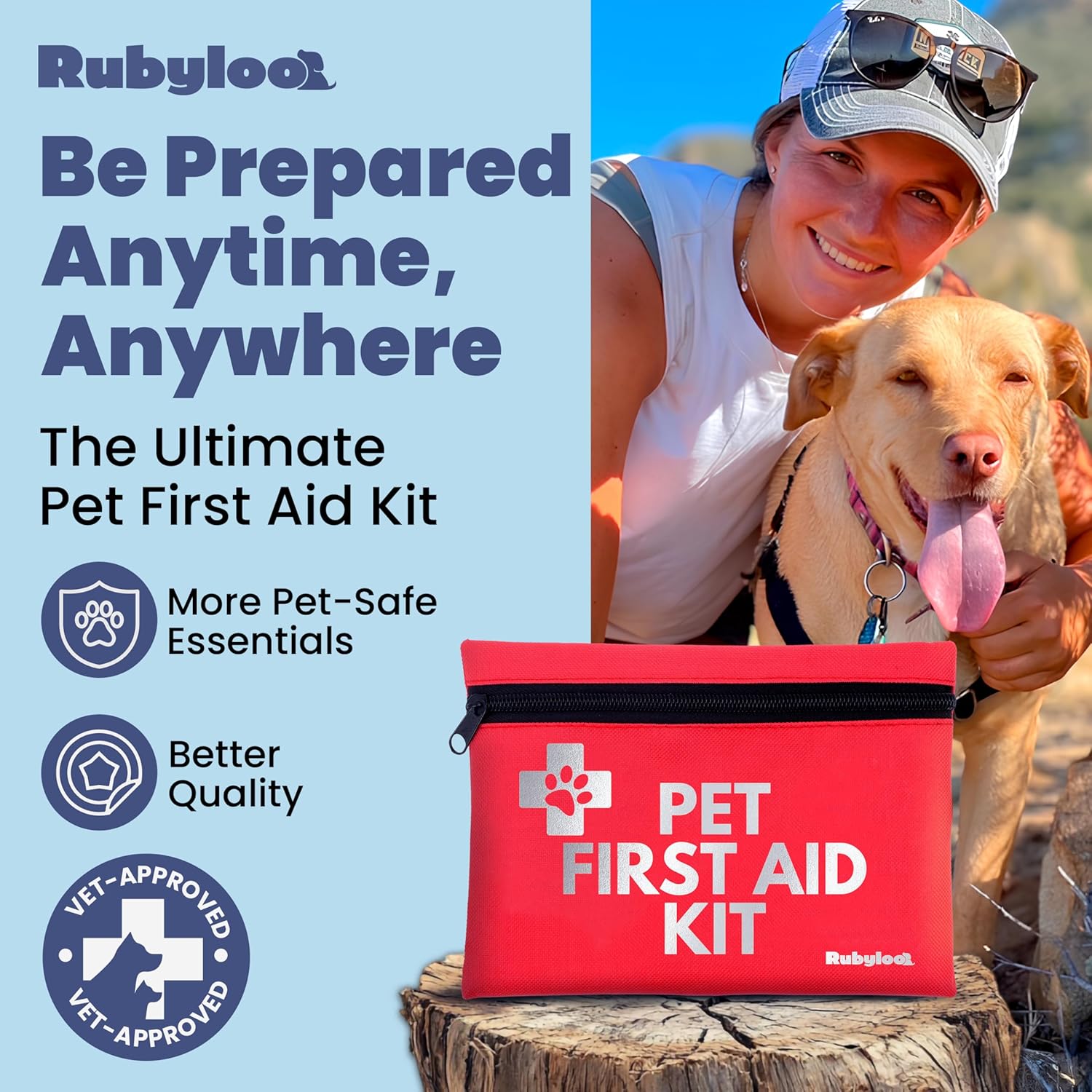 Dog First Aid Kit for Hiking & Travel - Vet Approved Emergency Supplies - Pet First Aid Kit Guide, Tick Remover, Thermal Blanket & More - Compact Dog Hiking Gear for Camping, Hunting, Backpacking