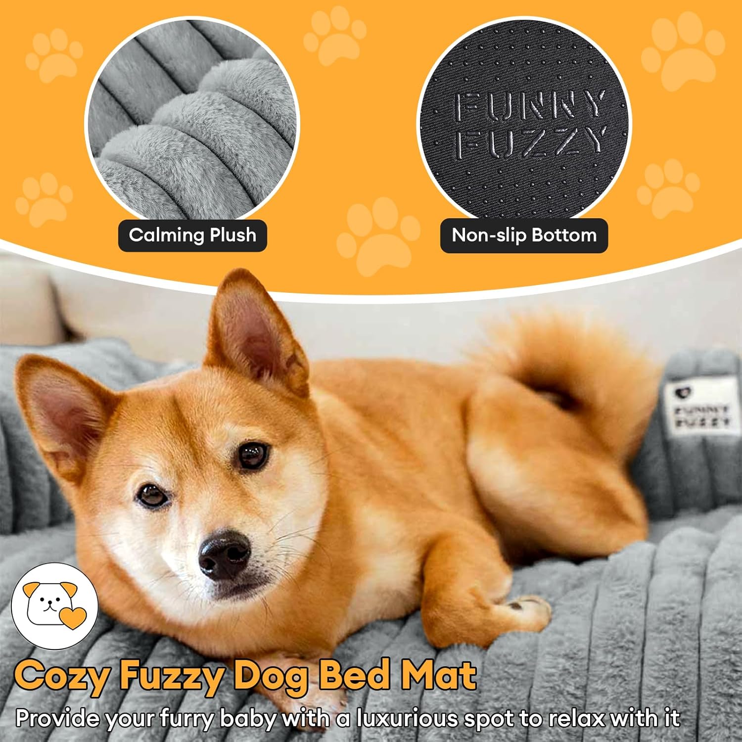 FUNNY FUZZY Pet Couch Cover for Sofa, Calming Dog Bed for Couch, Fluffy Plush Dog Couch Mat for Furniture Protector for Large Medium Small Pets, 47×37 in, Mist Grey