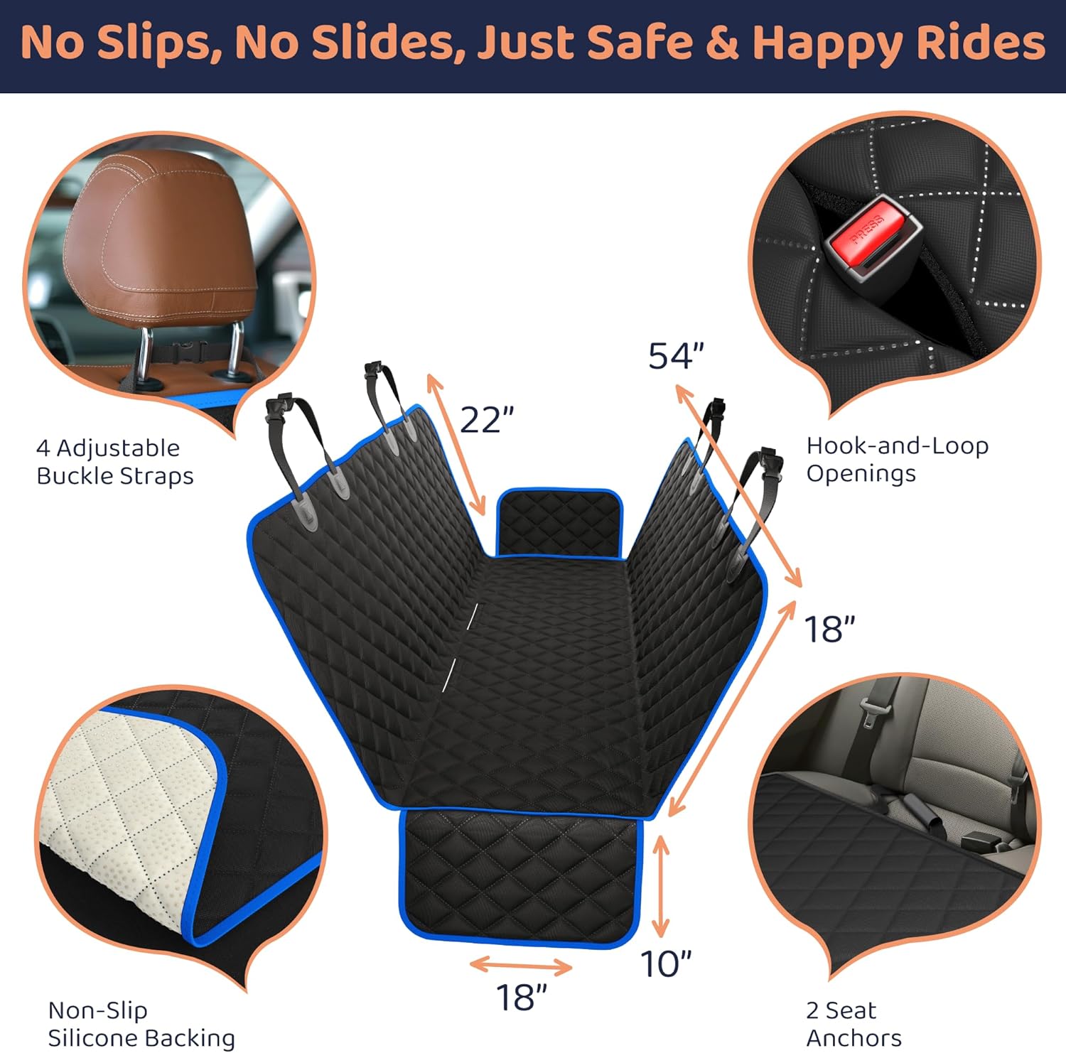 Dog Car Seat Cover for Back Seat, Waterproof Hammock for Car, SUV & Truck, Non-Slip Backseat Cover for Dogs, Heavy-Duty Dog Hammock Style Seat Protector Pets, Easy to Install & Clean