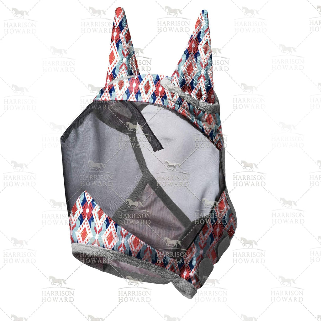 Harrison Howard LumiVista Horse Fly Mask Standard with Ears UV Protection for Horse Tribal Rhombus XL Extra Full