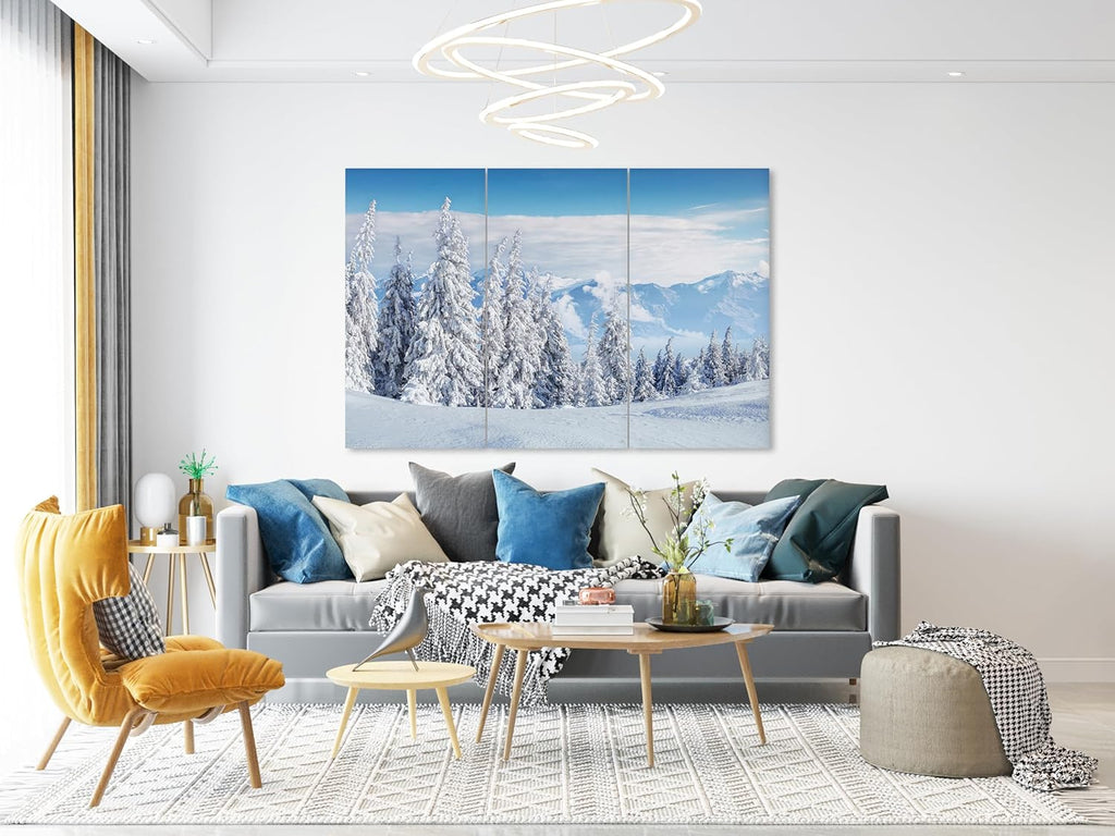 Nature Wall Art Prints - Ocean Forest Mountain Lake Canvas Landscapes - Small to Extra Large Living Room Bedroom Kitchen Bathroom Décor (Snow Covered Trees on Mountain, 39L" x 59W" - 3 Panels)