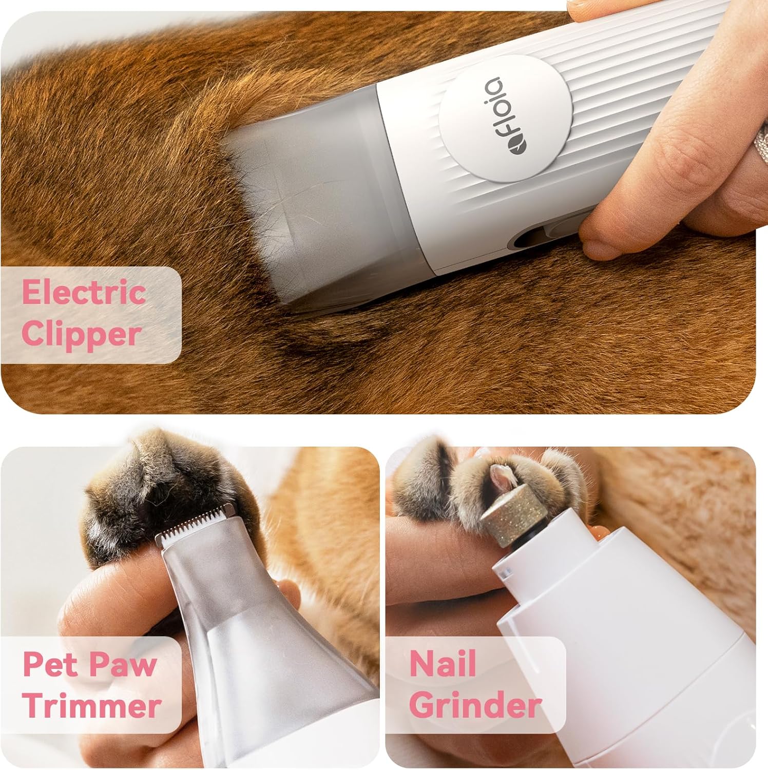 Afloia 6-in-1 Dog Grooming Kit, Pet Grooming Vacuum for Shedding, Dog Hair Vacuum with Clipper Nail Trimmer Grinder, Pet Brush Groomer at Home, Low Noise Cats Hair Remover, 1.5L Dust Cup, Pink