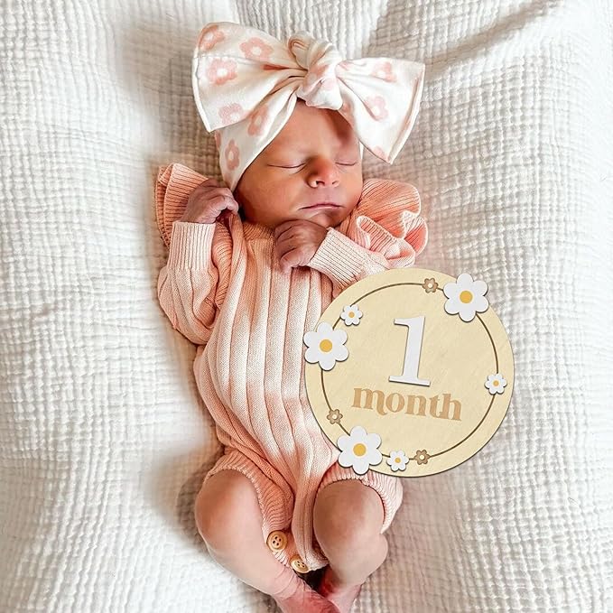 Baby Monthly Milestone Cards - Wooden Monthly Milestone Discs - Newborn Photography Props to Document Your Baby´s Growth - Baby Announcement Sign (B06)
