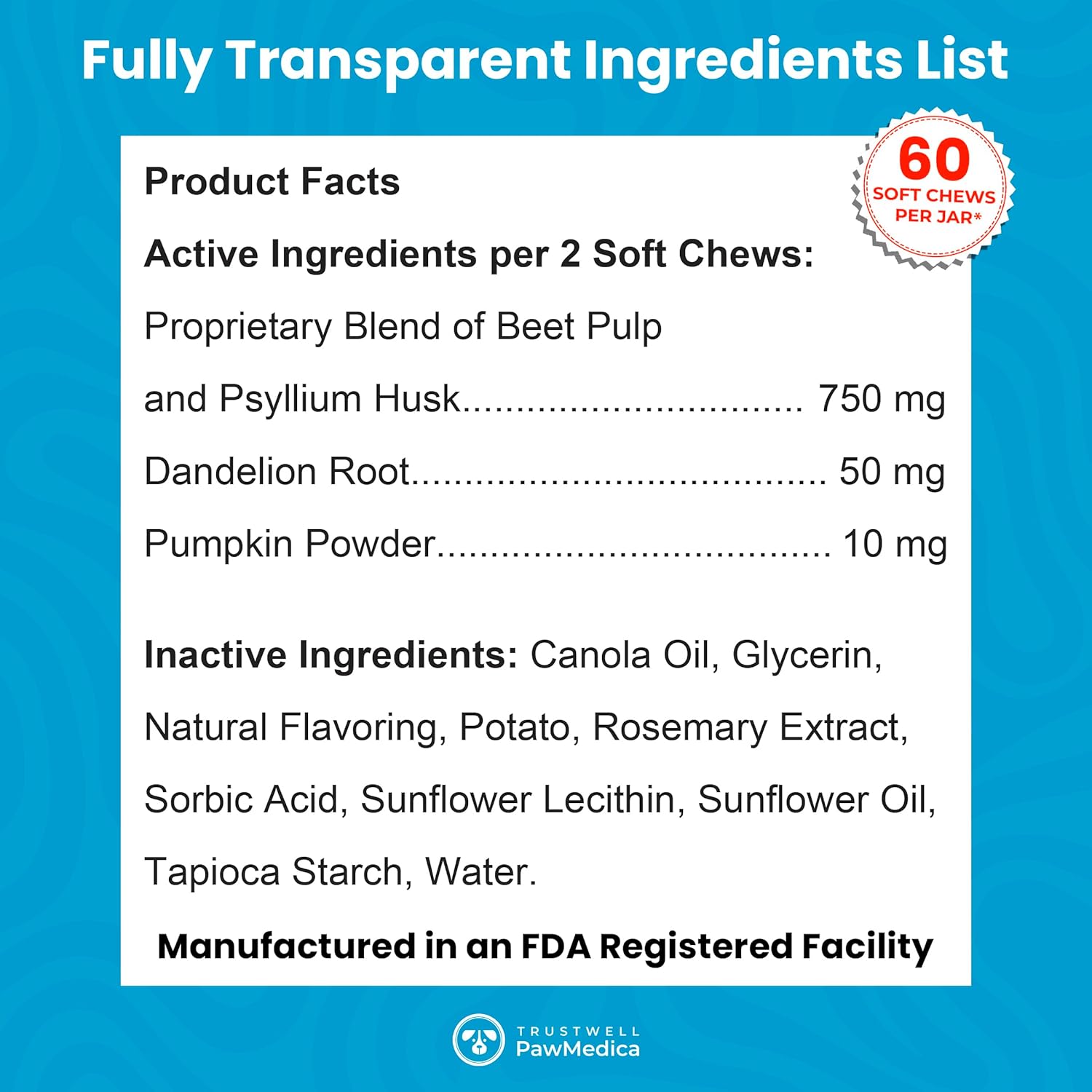 PawMedica Dog Anal Gland Chews to Stop Scoot for Dogs - Anal Gland Dog Constipation Relief - Recommended Dog AnalGland Support Chews Fiber - Fiber Supplement for Dogs (60 Dog Pumpkin Chews)