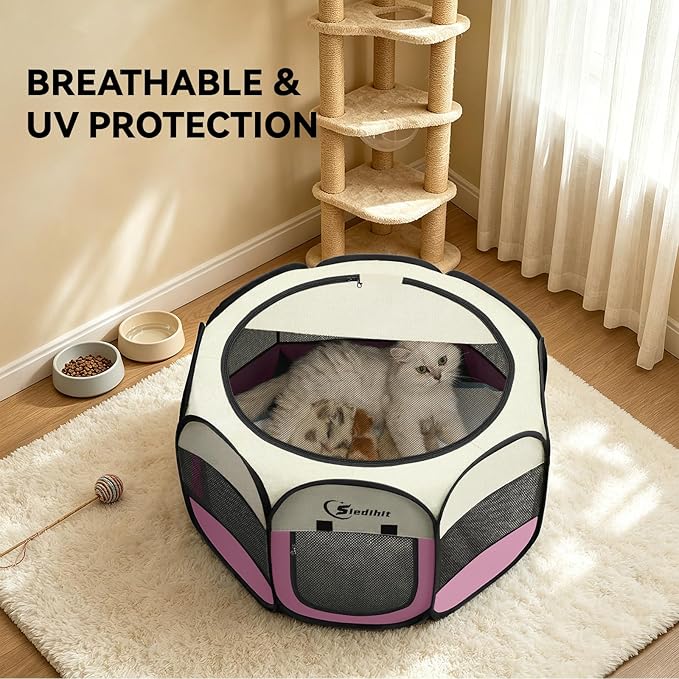 Siedihit Pink Dog Cat Playpen, Puppy Pet Playpen Indoor - Image 5