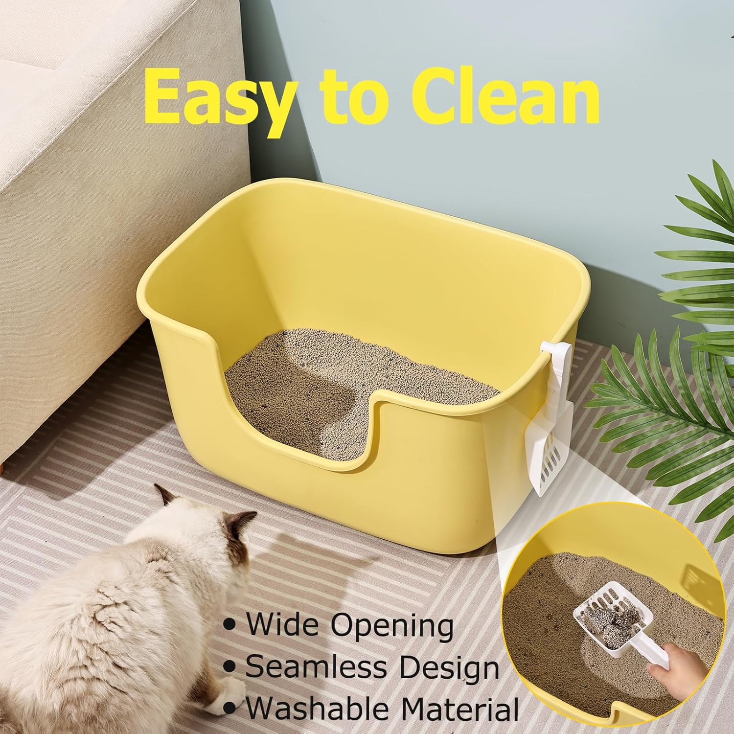 SpaceTime Extra Large Litter Box with High Sides,XL Low Entry Multi Cat Litter Pan for Kittens,Jumbo Litter Boxes for Big Cats,Anti-Splashing Cat Boxes for Indoor Cats,Open Top,Easy to Clean (Grey)