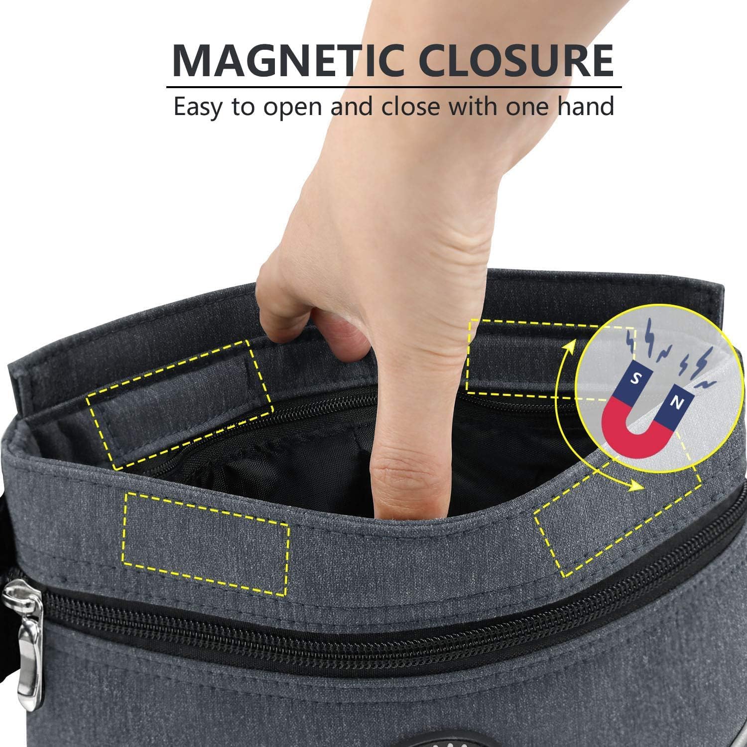 Viklluyr Dog Treat Pouch with Magnetic Closure, 2 Zip Pockets, Removable Inner Pocket, Padded Shoulder Strap, Perfect Food Bag for Agility Training - Including Carabiner