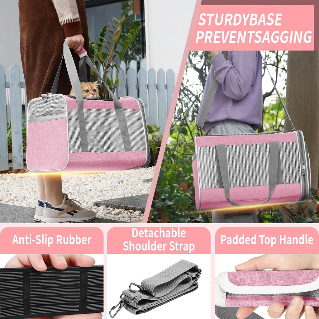 Cat Carrier 20lbs Top Open/Soft Sided Small Pet Dog Travel Carrying Crate/Collapsible Puppy Transport Carry Bag/Sturdy Pet Cages Chihuahuas Mini Dog 10lbs Pink