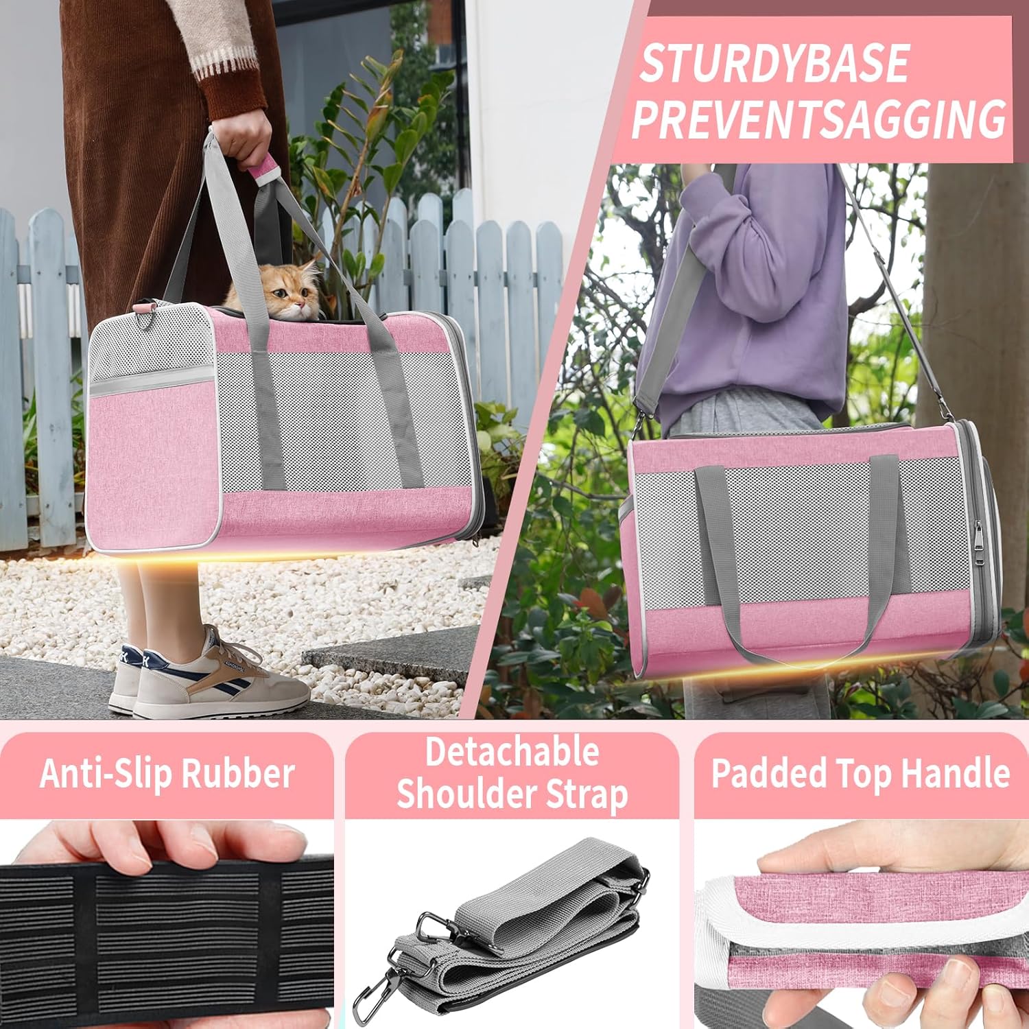 Cat Carrier 20lbs Top Open/Soft Sided Small Pet Dog Travel Carrying Crate/Collapsible Puppy Transport Carry Bag/Sturdy Pet Cages Chihuahuas Mini Dog 10lbs Pink