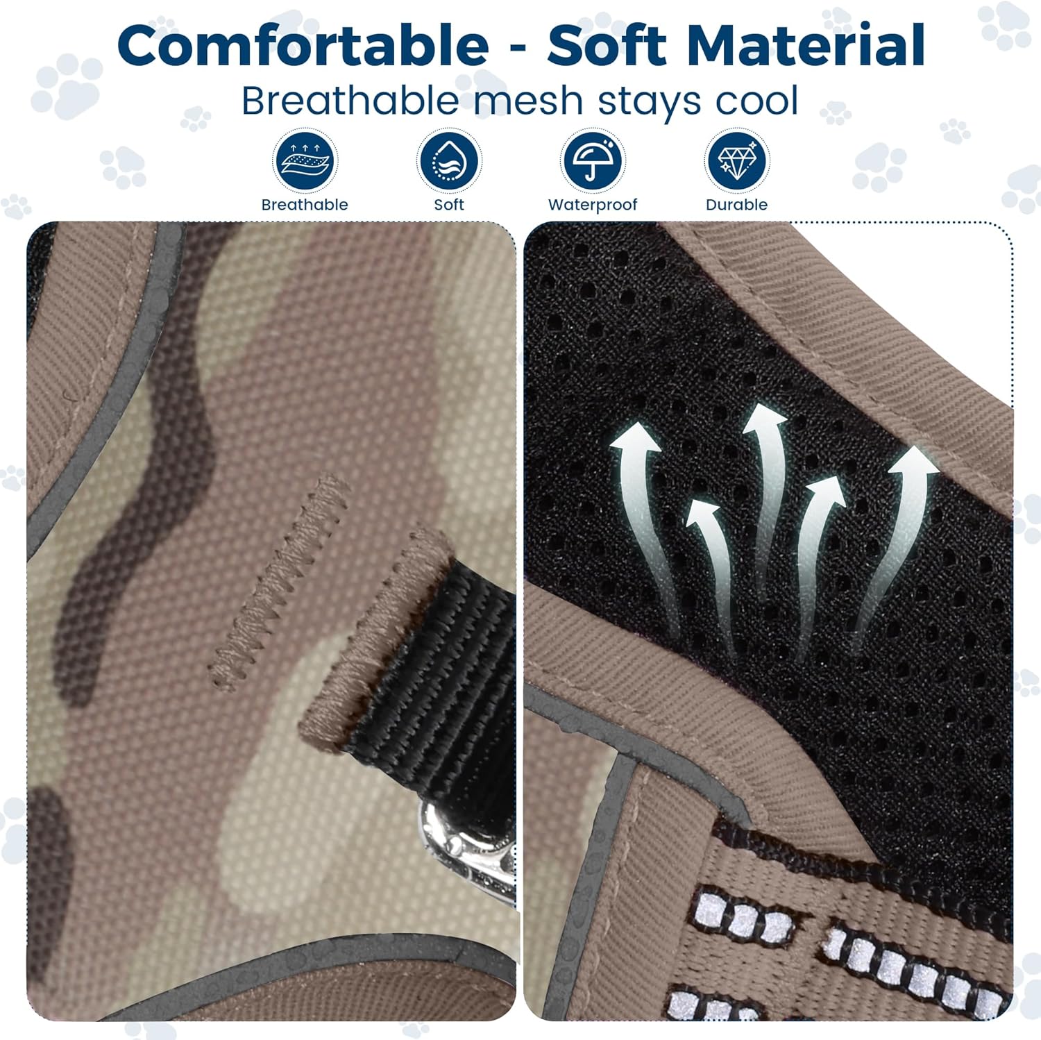 Funfox Dog Harness No Pull, Adjustable Pet Vest Harness, Super Soft Material with Vertical Handle Easy Control, Reflective Night Walking, 2 Leash Clips for Medium Sized Dogs, Camo Brown, M