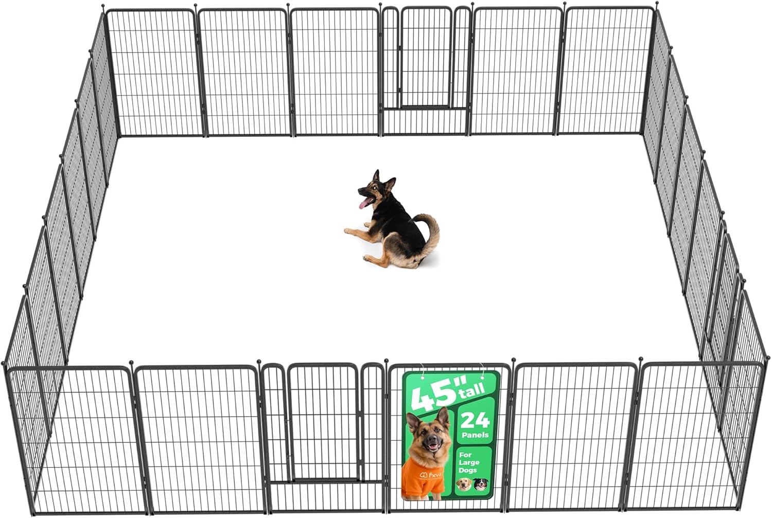 FXW Rollick Unleashed Dog Playpen for Indoor, Yard, RV Camping, 45 inch 24 Panels for Large Dogs, Black│Patented