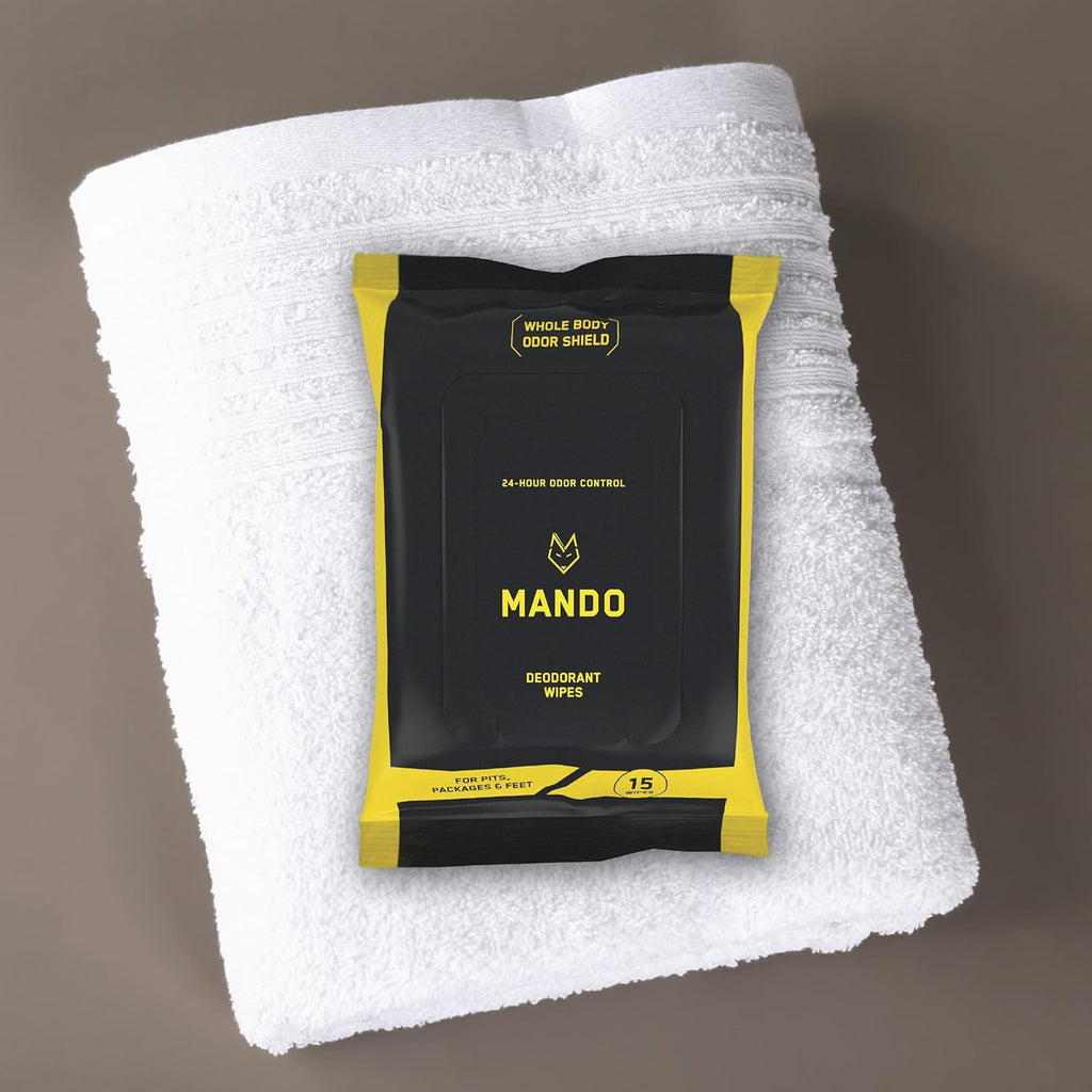 Mando Deodorant Wipes - 24 Hour Odor Control - Aluminum Free, Baking Soda Free, Skin Safe (15 Count (Pack of 3)